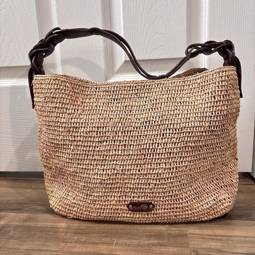 Vintage Ibiza Brown Woven Burlap Straw Bag! Boho Cottage Beach Bag.